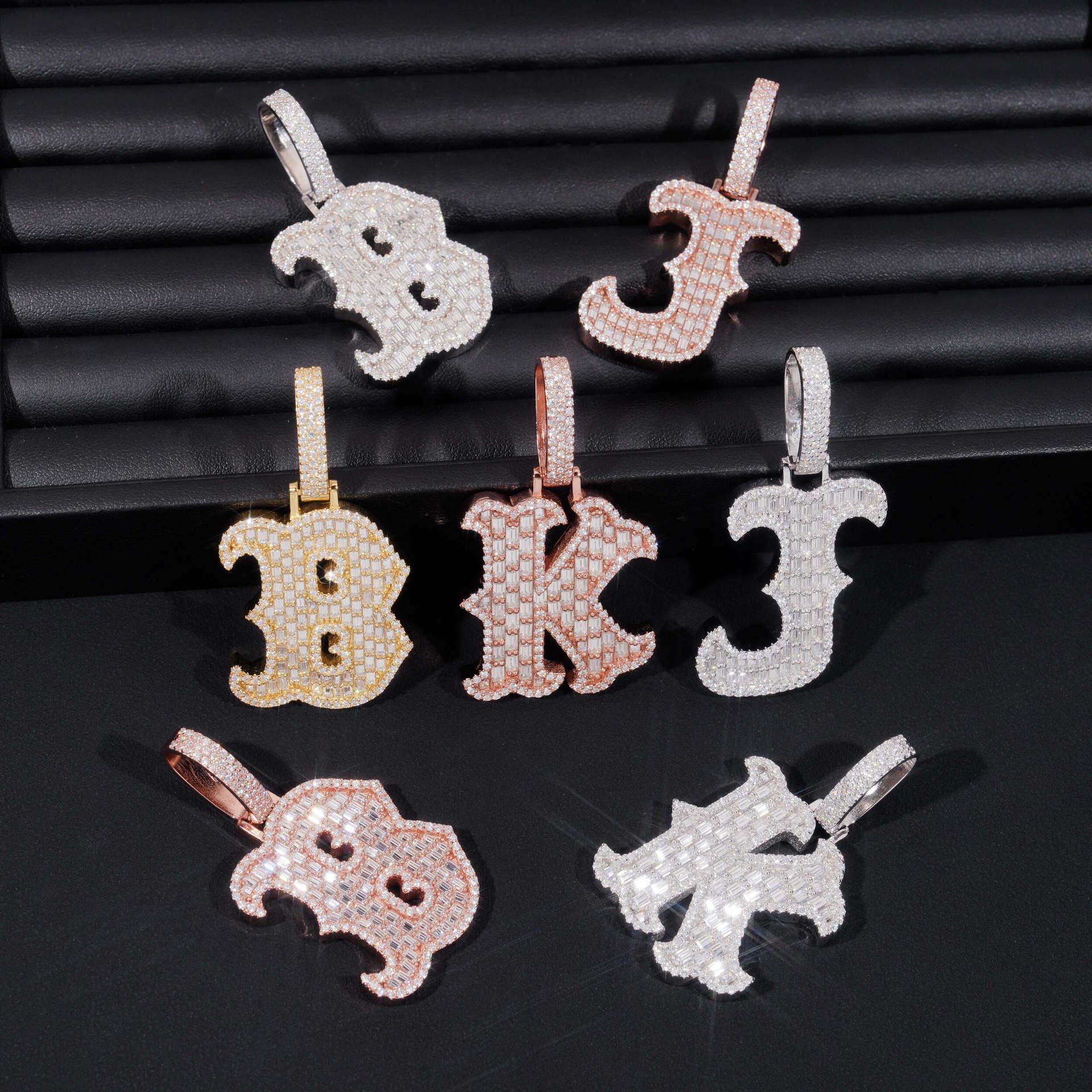 New Personalized Letter Hip-Hop Pendant – S925 Silver Moissanite, Trendy Custom Jewelry - CaratixJewelry